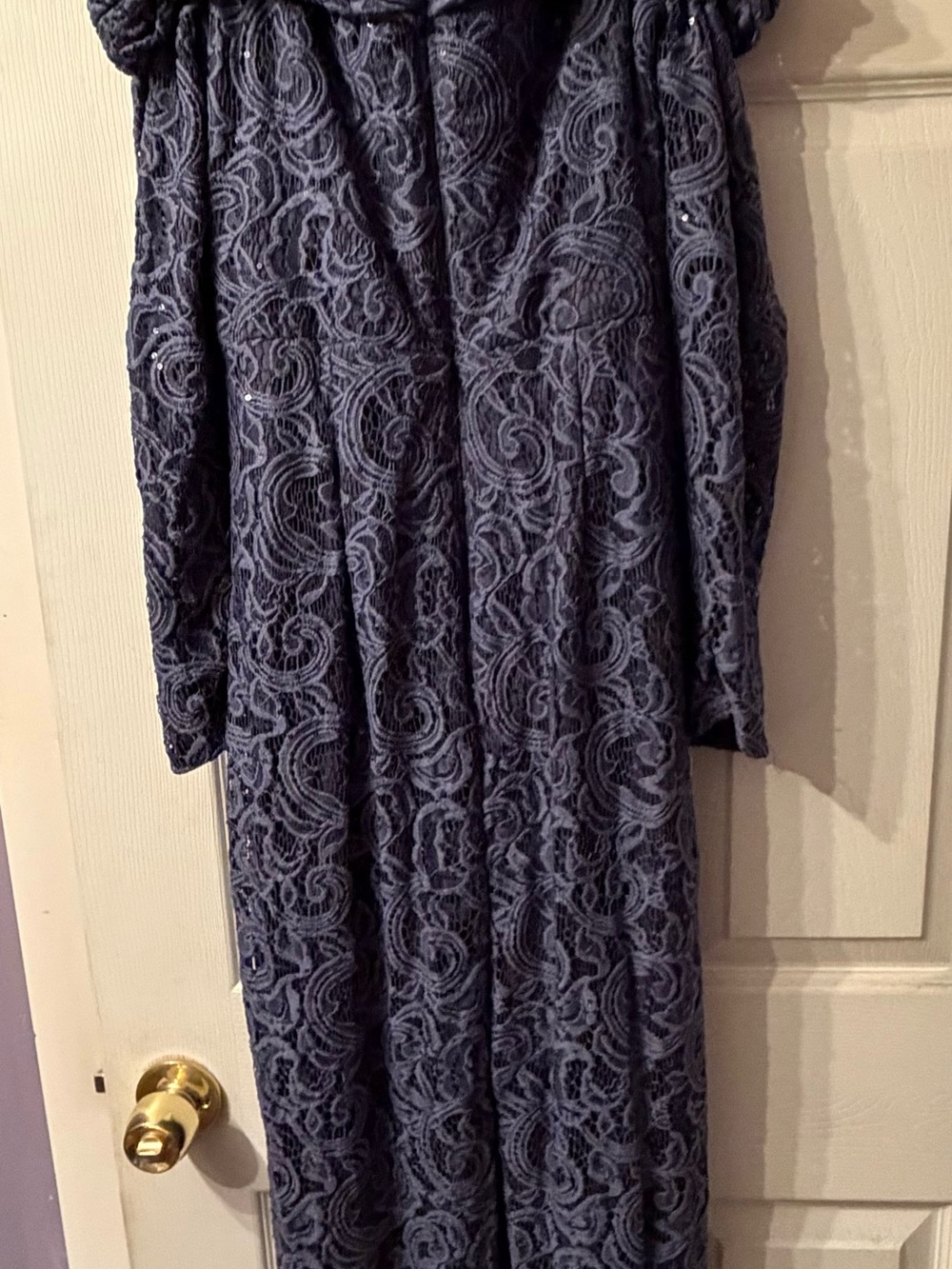 Azazie Indra Long Sleeve Formal Off-Shoulder Sequin Gown - Stormy Blue - Picture 4 of 9
